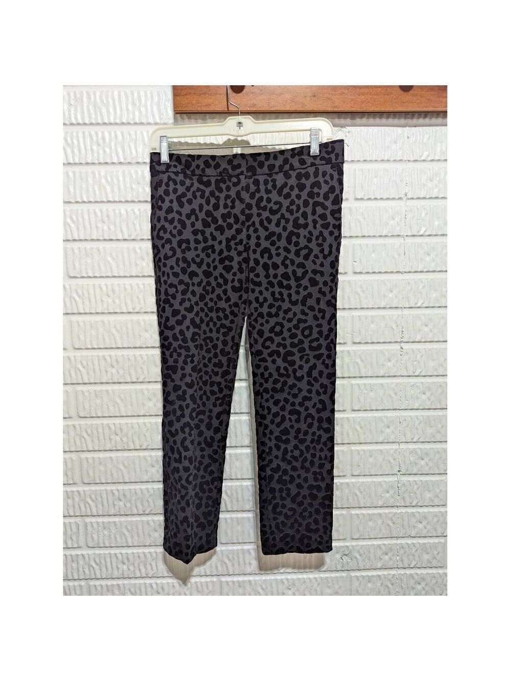 Ann Taylor Women's Black Leopard Print Flocked Trouser Casual Pants Size 0P